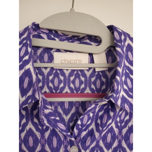 Women's Chico's Purple & White Lightweight Button Down Top | Size 0 (Small) - Picture 7 of 9